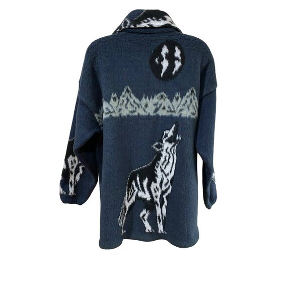 Vintage Yarina Wool Jacket With Wolf Design Full-Zip Closure Medium - Picture 3 of 7